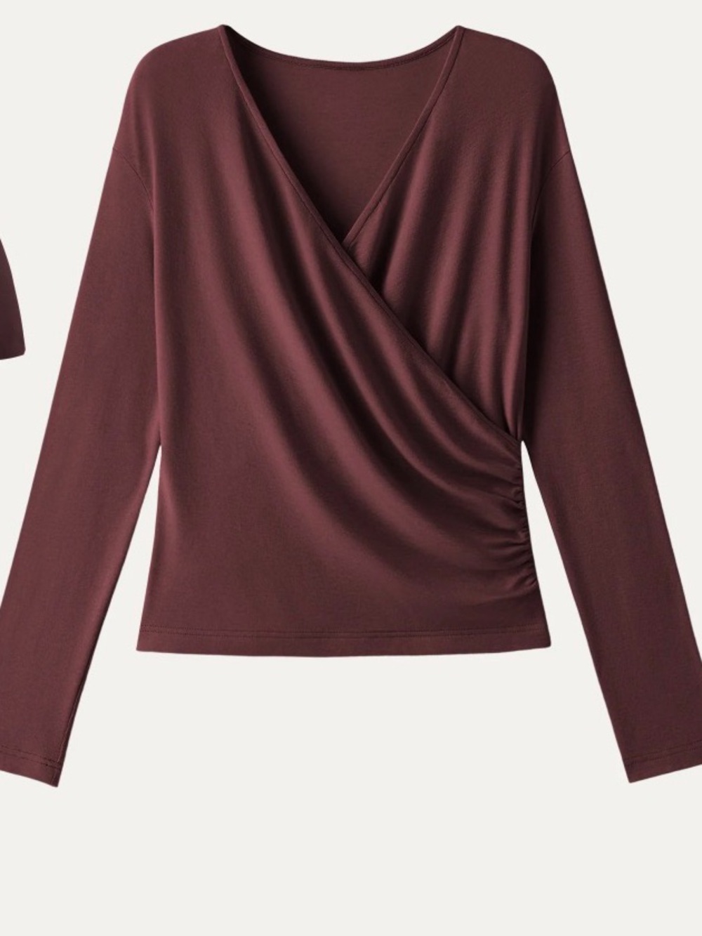 OGL Draped Wrap Long-Sleeve Surplus Top - Burgundy